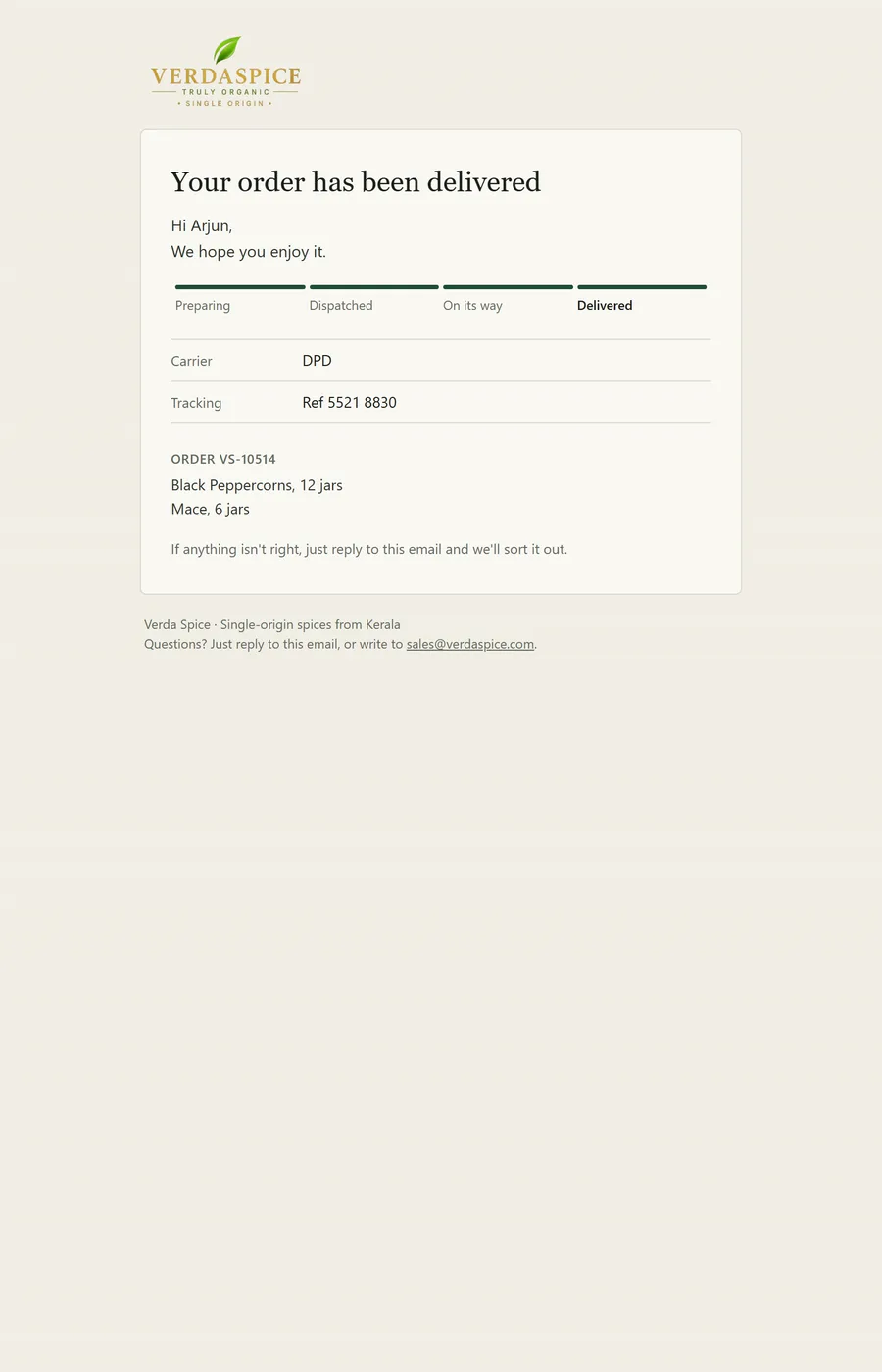 Delivered email with the progress bar complete.