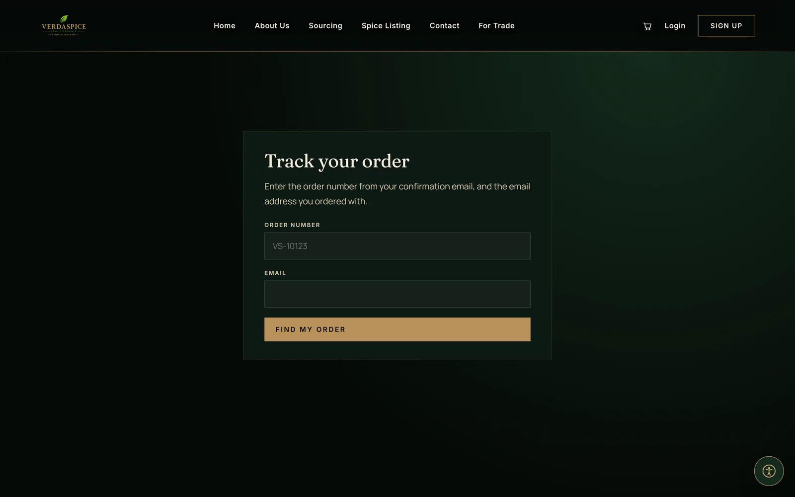 The Track your order form, asking for an order number and email address.