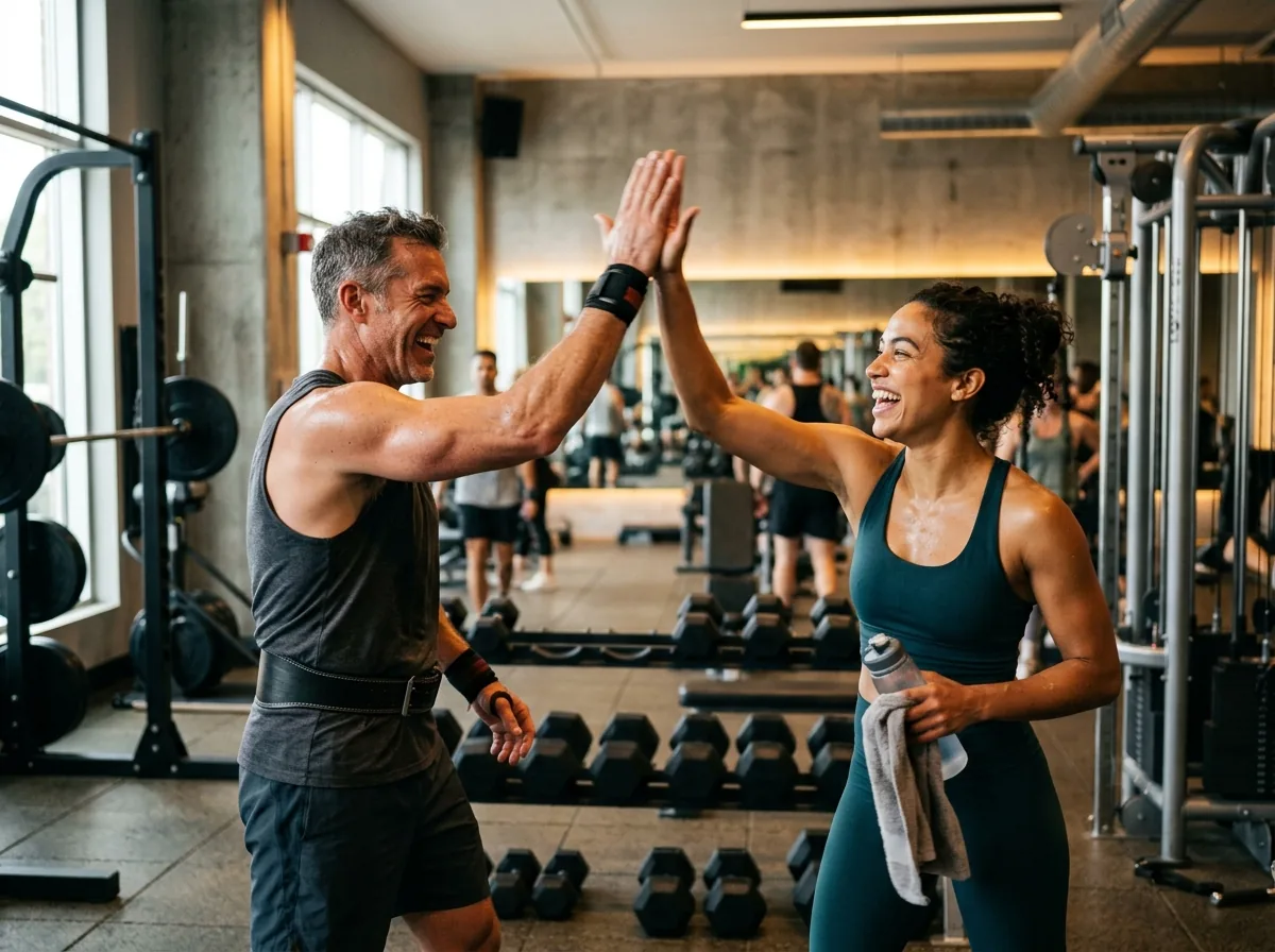 Two members high-fiving after a workout