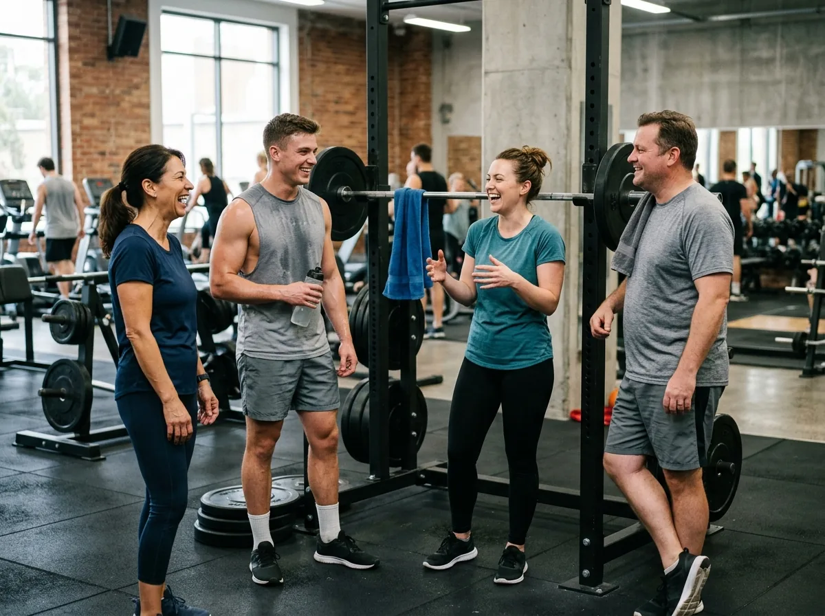 A group of members laughing between sets